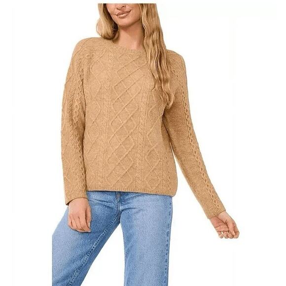 Vince Camuto Sweaters - Vince Camuto Women's Warm Cozy Pullover Crew Neck Cable Sweater Latte Heather XL